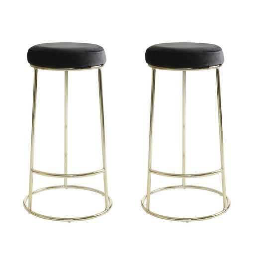 Manhattan Tall Velvet Bar Stools In Black With Metal Frame In Pair