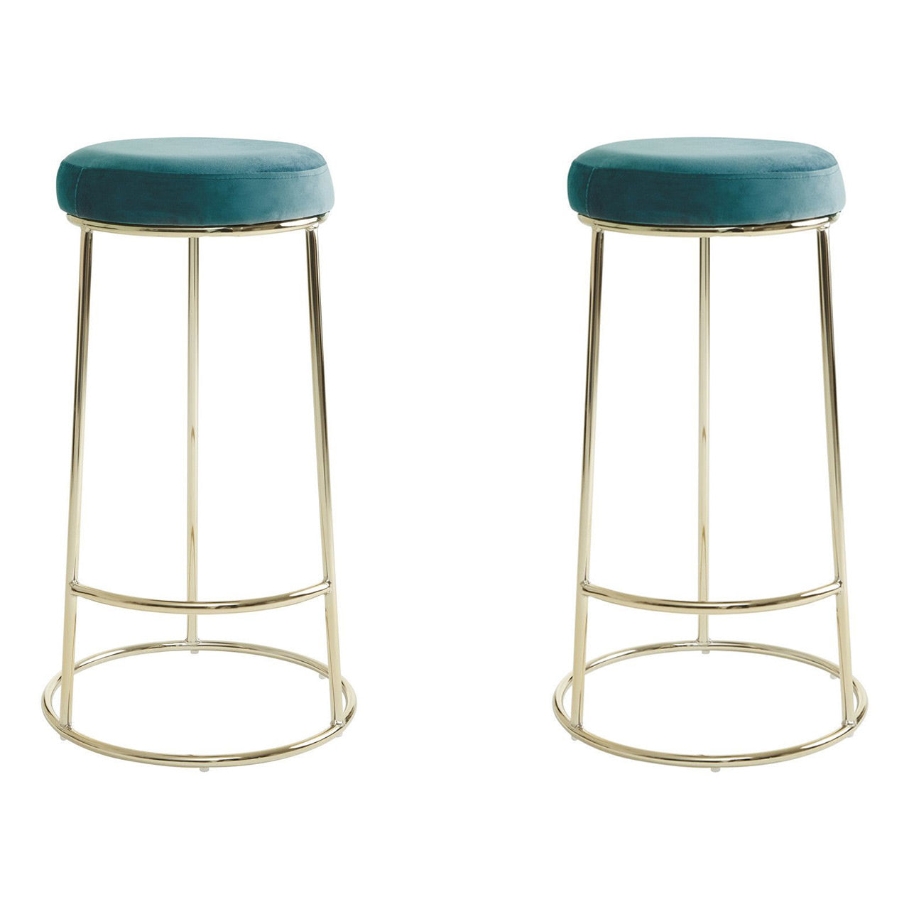 Manhattan Tall Velvet Bar Stools In Green With Metal Frame In Pair