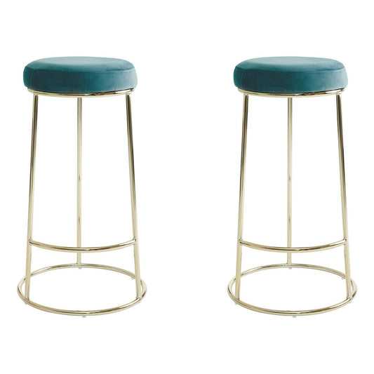 Manhattan Tall Velvet Bar Stools In Green With Metal Frame In Pair