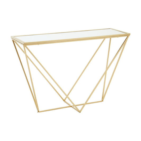 Farran Mirrored Console Table With Gold Triangular Metal Base