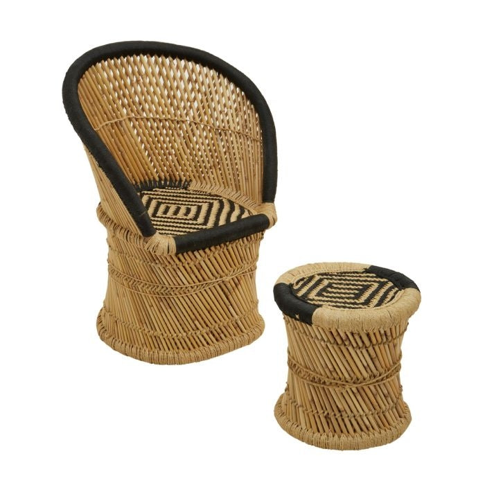 Rowton Bamboo Chair And Stool In Natural And Black