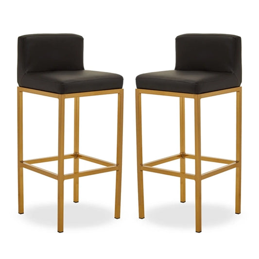Bolney Black Faux Leather Bar Chairs With Gold Metal Base In Pair