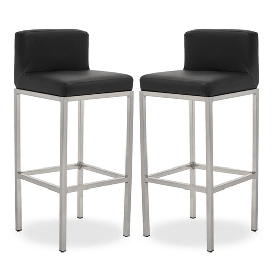 Bolney Black Faux Leather Bar Chairs With Chrome Metal Base In Pair