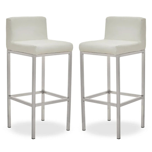Bolney White Faux Leather Bar Chairs With Chrome Metal Base In Pair