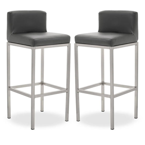 Bolney Grey Faux Leather Bar Chairs With Chrome Metal Base In Pair