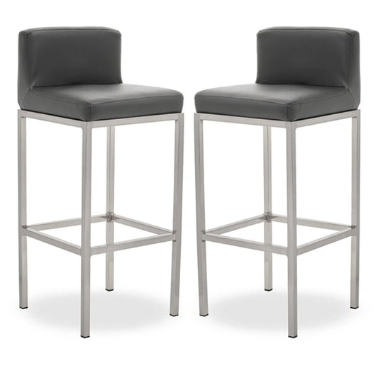 Bolney Grey Faux Leather Bar Chairs With Chrome Metal Base In Pair
