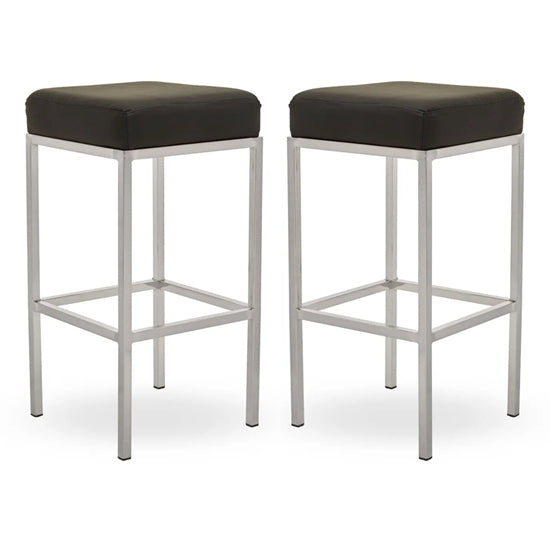 Bolney Black Faux Leather Bar Stools With Chrome Metal Base In Pair