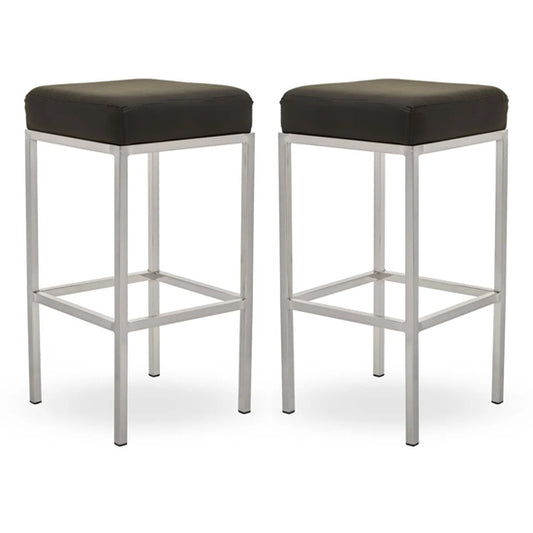 Bolney Black Faux Leather Bar Stools With Chrome Metal Base In Pair