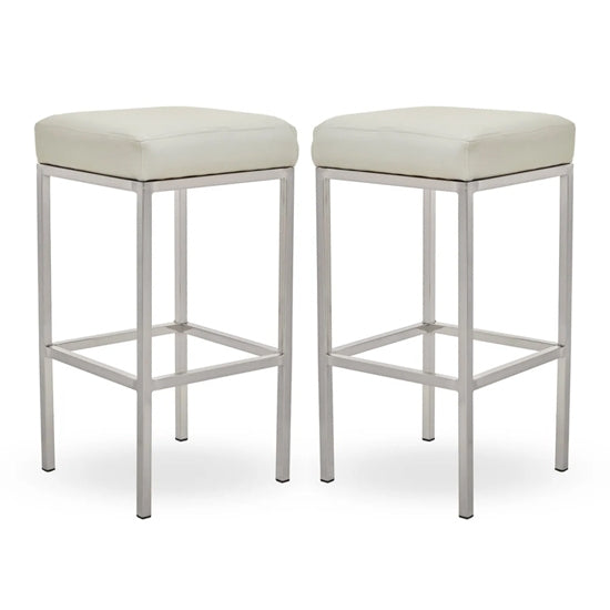 Bolney White Faux Leather Bar Stools With Chrome Metal Base In Pair