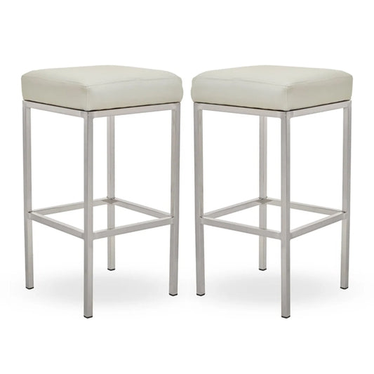 Bolney White Faux Leather Bar Stools With Chrome Metal Base In Pair