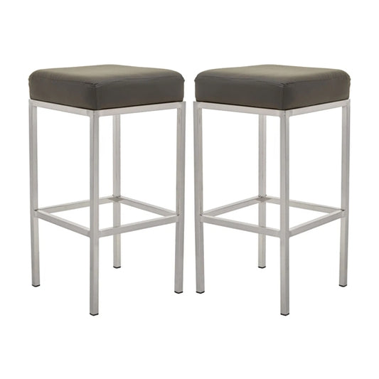 Bolney Grey Faux Leather Bar Stools With Chrome Metal Base In Pair