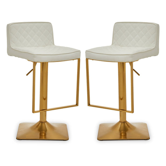 Baian White Leather Effect Bar Stools With Gold Base In Pair