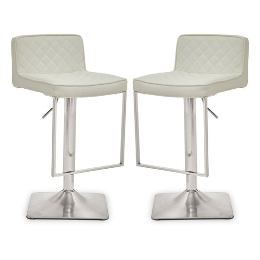 Baian White Leather Effect Bar Stools With Chrome Base In Pair