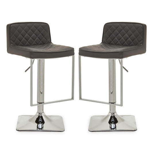 Baian Dark Grey Leather Effect Bar Stools With Chrome Base In Pair