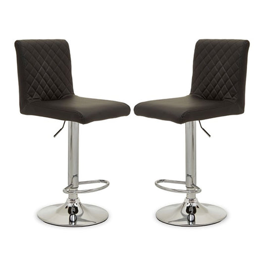 Bowburn Gas-lift Black Faux Leather Bar Stools With Chrome Base In Pair