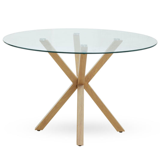 Salford Round Clear Glass Dining Table With Ash Wood Legs