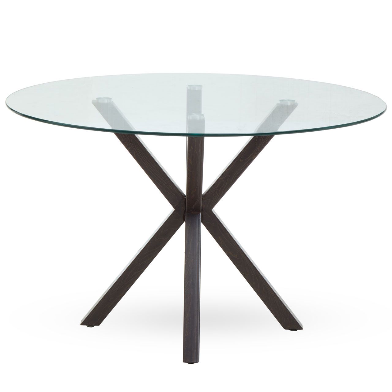 Salford Round Clear Glass Dining Table With Black Wood Legs