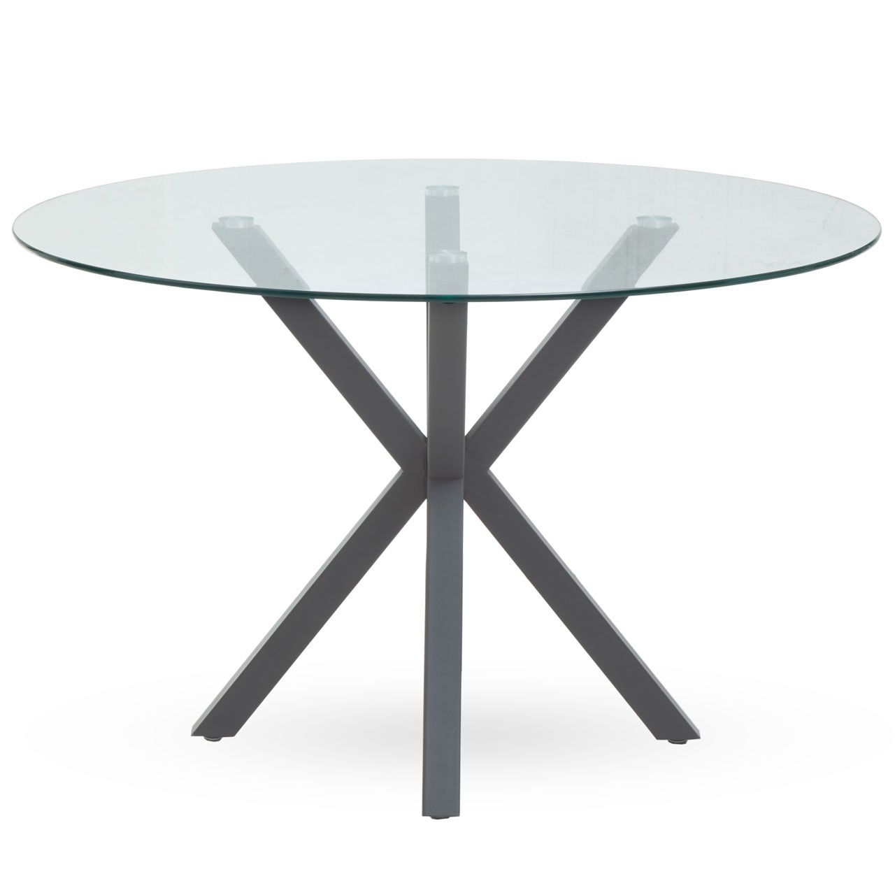 Salford Round Clear Glass Dining Table With Grey Wood Legs