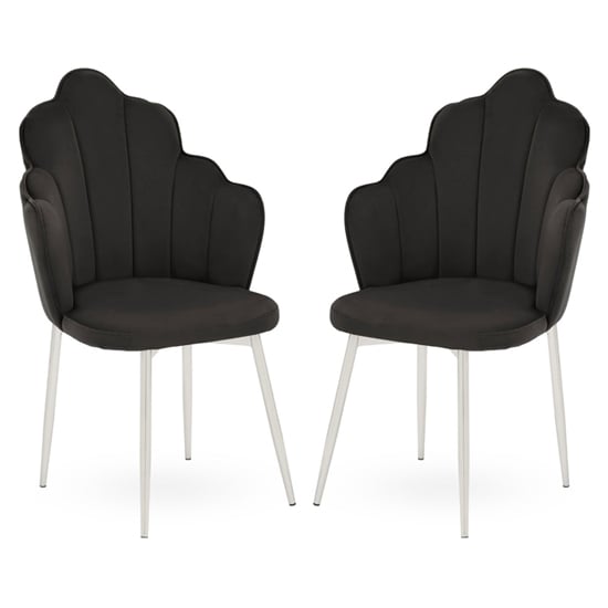 Tian Black Velvet Dining Chairs With Chrome Metal Legs In Pair
