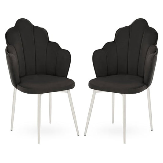Tian Black Velvet Dining Chairs With Chrome Metal Legs In Pair