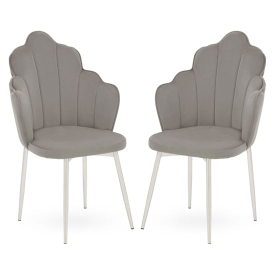 Tian Grey Velvet Dining Chairs With Chrome Metal Legs In Pair