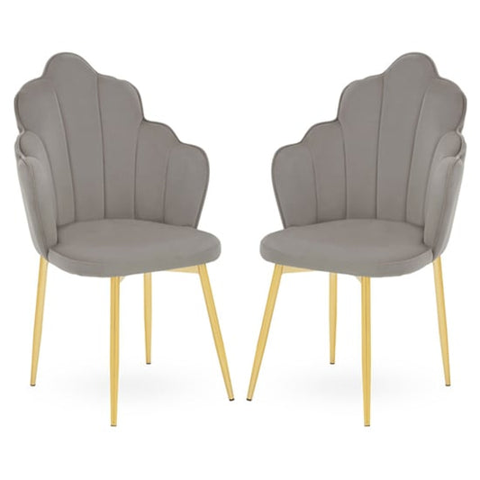 Tian Grey Velvet Dining Chairs With Gold Metal Legs In Pair