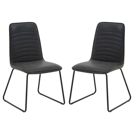 New Foundry Black Faux Leather Effect Dining Chairs In Pair