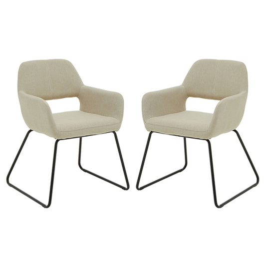 Stockholm Natural Fabric Dining Chairs With Black Metal Legs In Pair
