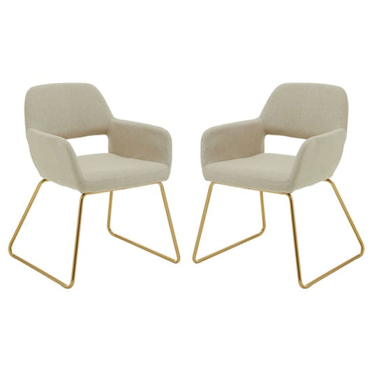 Stockholm Natural Fabric Dining Chairs With Gold Metal Legs In Pair
