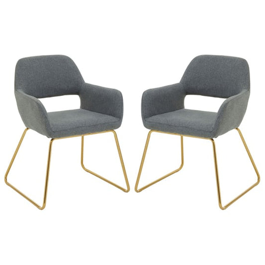 Davino Grey Fabric Dining Chairs With Gold Metal Legs In Pair
