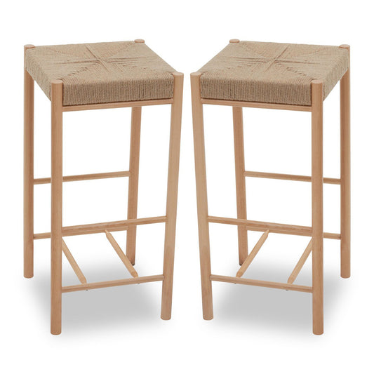 Bander Natural Wooden Bar Stools In Pair