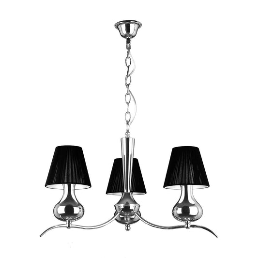 Gimesta 3 Arm Black Fabric Shade Ceiling Pendant Light In Chrome