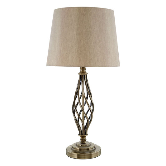 Jakinda Natural Fabric Shade Table Lamp With Antique Brass Base