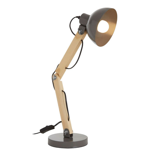 Blake Grey Metal Shade Table Lamp With Natural Wooden Stalk