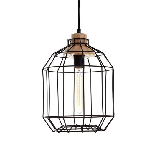 Beacon Ceiling Pendant Light In Black With Metal Wire Frame