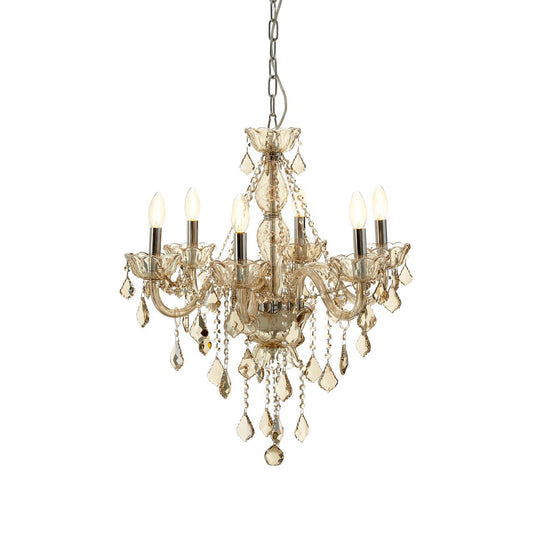Murano 8 Cognac Crystal Bulbs Chandelier Ceiling Light In Chrome
