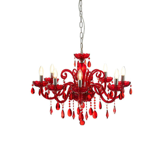 Murano Crystal Glass Chandelier Ceiling Light In Red And Chrome