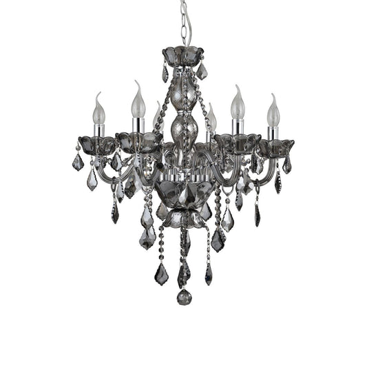 Murano 6 Crystal Blubs Chandelier Ceiling Light In Smoked Chrome