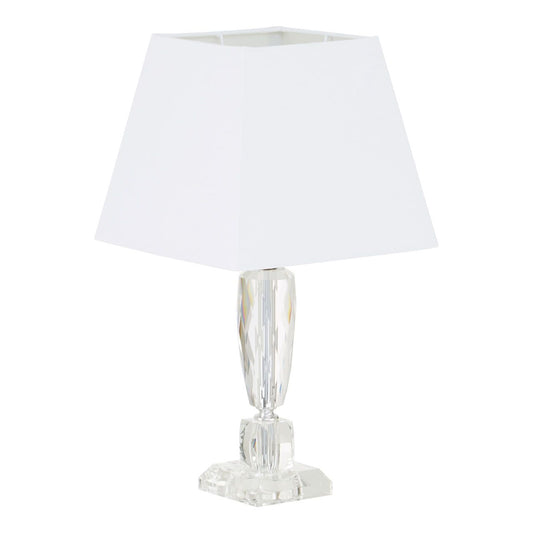 Halina White Fabric Shade Table Lamp With Clear Crystal Base