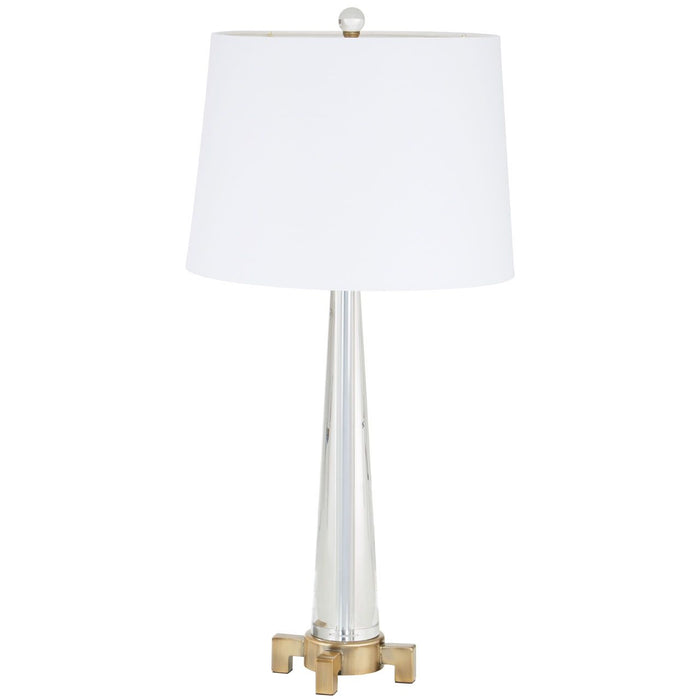 Hania White Fabric Shade Table Lamp With Tower Shaped Crystal Base