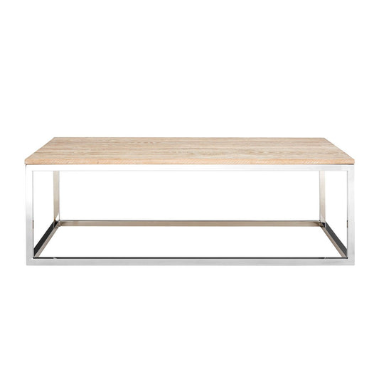 Hampstead Wooden Coffee Table In Natural With Silver Stainless Steel Frame