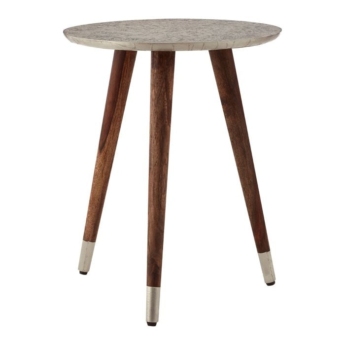 Baird Round Sheesham Wood Carve Side Table In White