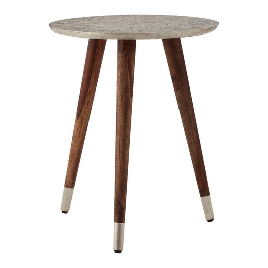 Baird Round Sheesham Wood Carve Side Table In White