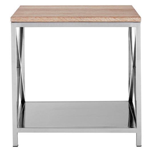 Chiswick Oak Wood Lamp Table In Oak With Polished Stainless Steel Frame