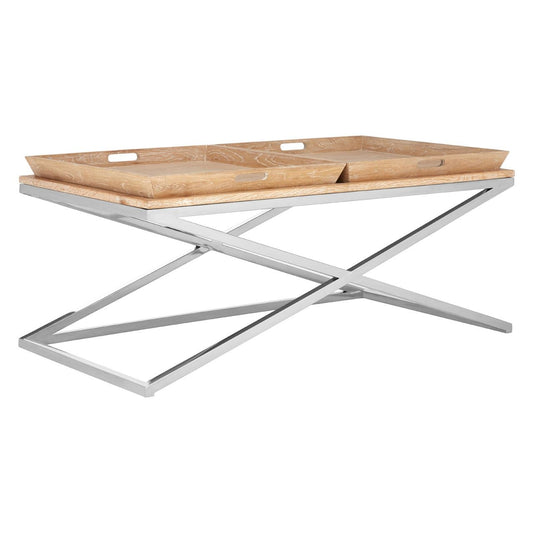 Errai Wooden Coffee Table In Pale Oak With Stainless Steel Base
