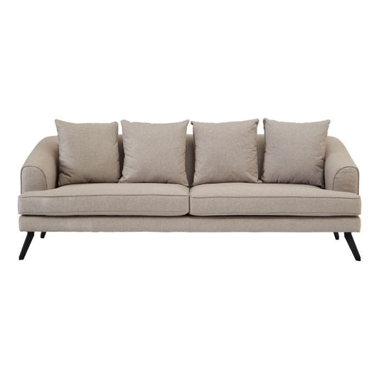 Maelie Fabric 3 Seater Sofa In Natural With Black Metal Legs