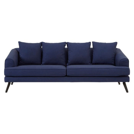 Maelie Fabric 3 Seater Sofa In Navy Blue With Black Metal Legs