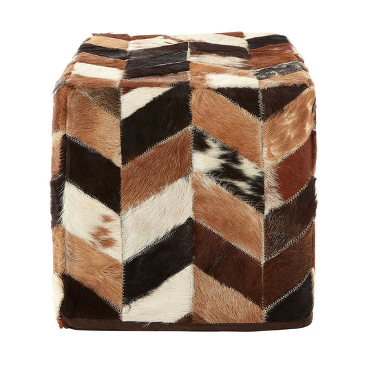 Safira Genuine Leather Patchwork Pouffe In Brown And Black
