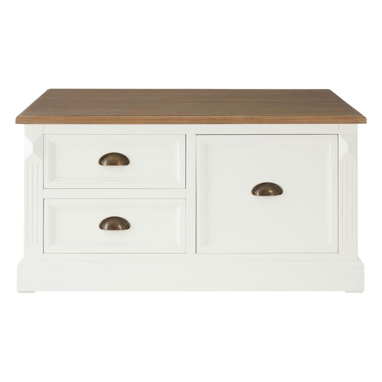 Hardwick Wooden Coffee Table In White With 3 Drawers