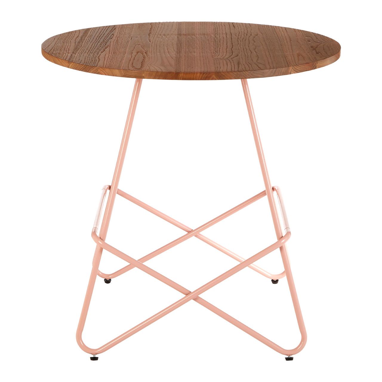 District Round Wooden Dining Table With Pink Metallic Legs